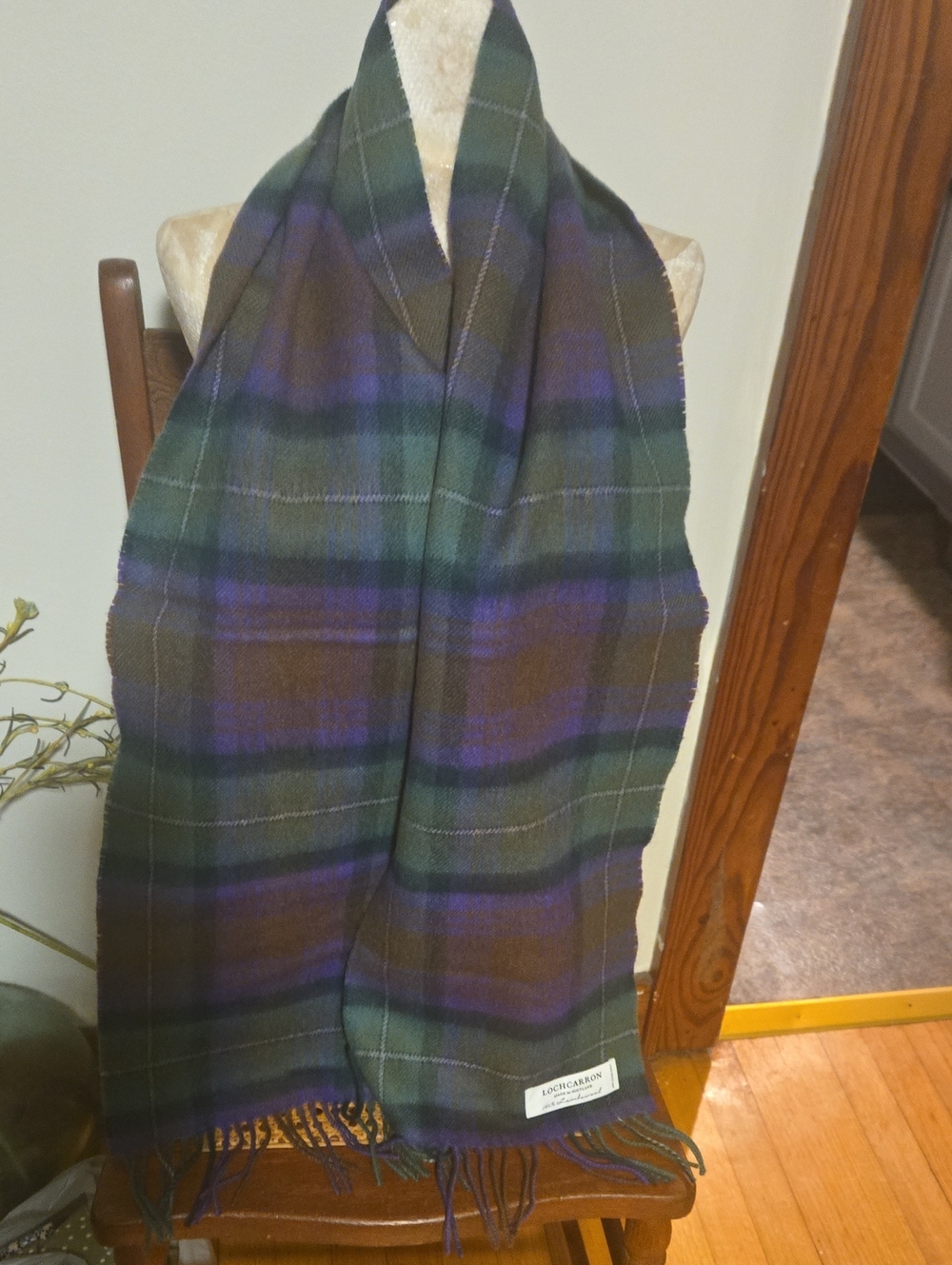 Green Plaid 100 Percent Wool Scarf